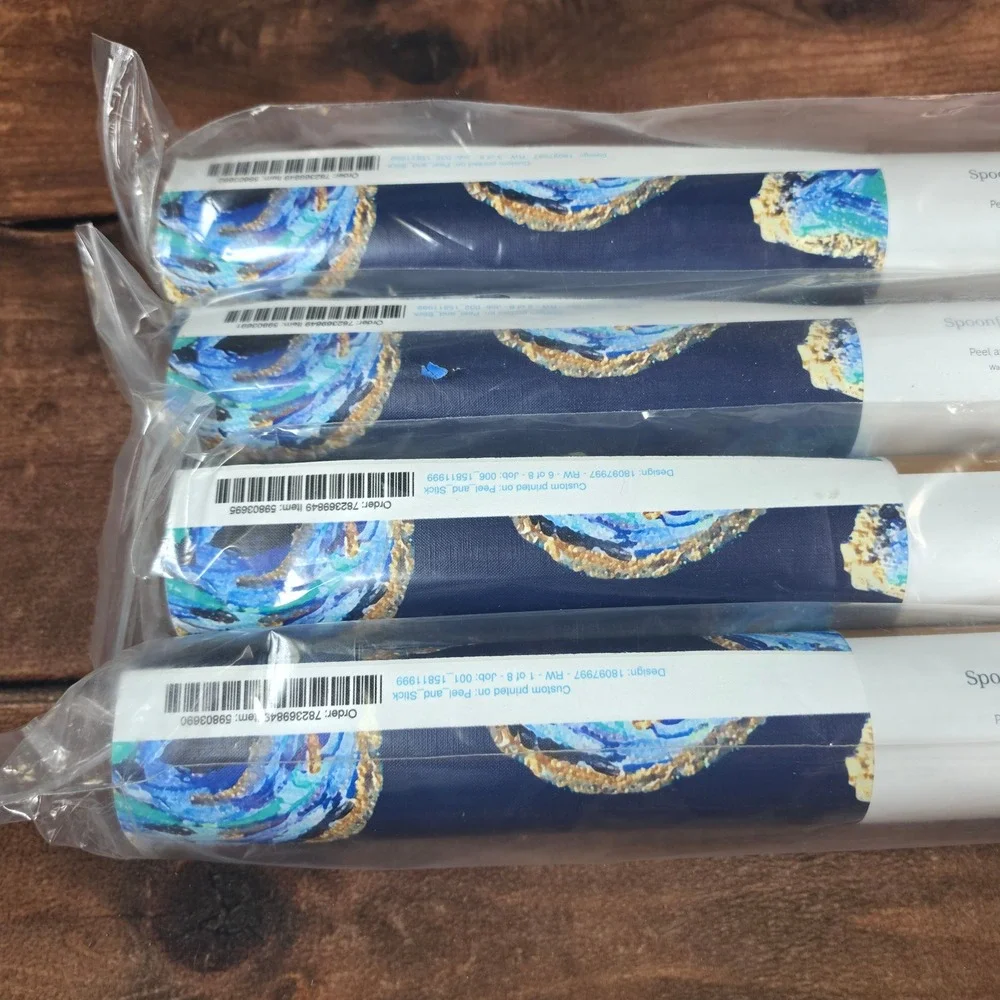 Spoonflower Peel and Stick Wallpaper 12ft Navy Gold New 4 Rolls Abstract Oysters